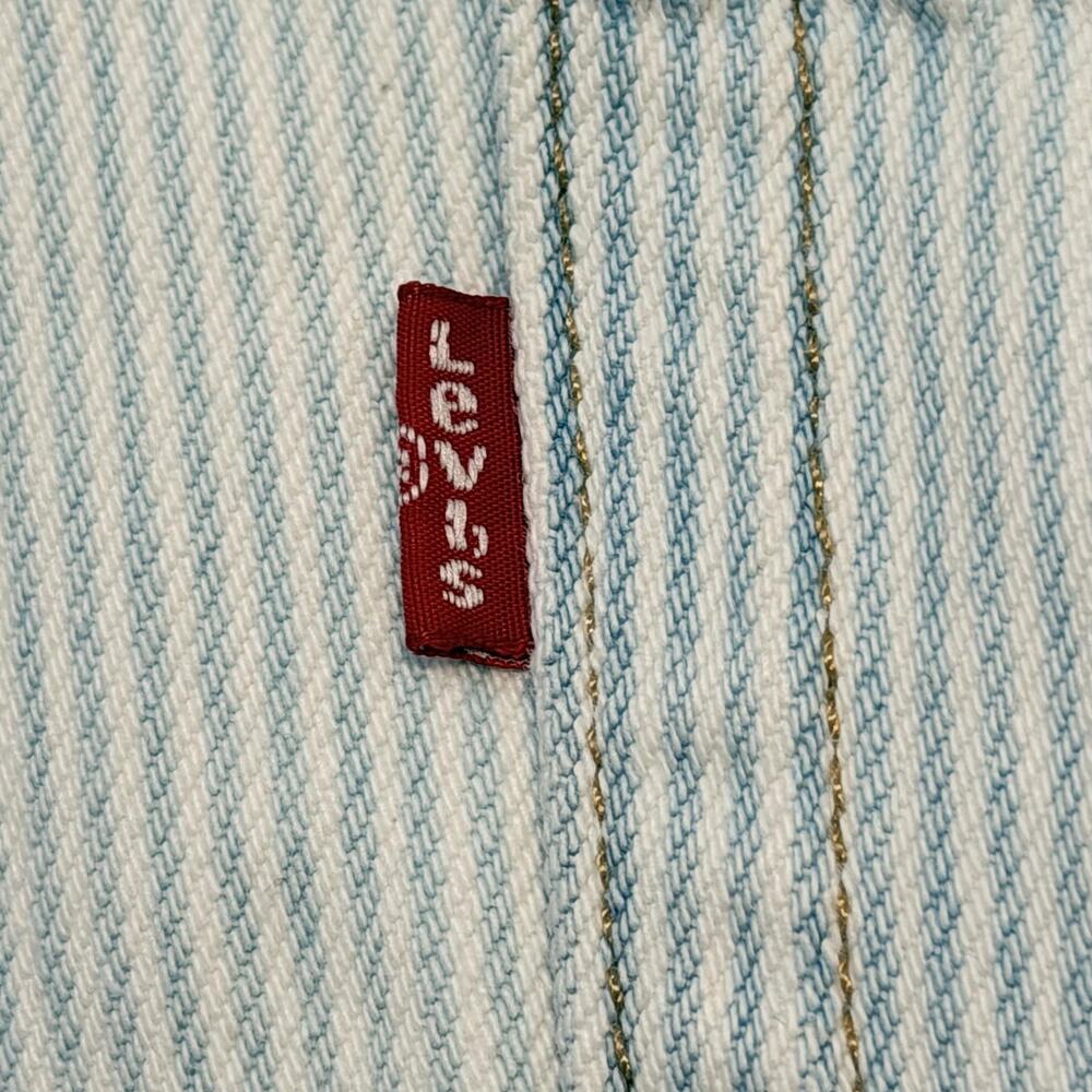 Levi's Overall Shorts Womens Large Blue Striped Denim Adjustable Straps Pockets - Picture 13 of 15